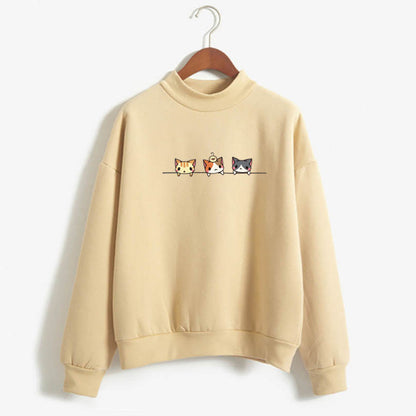 Long Sleeve Sweatshirt with Cartoon Three Kittens