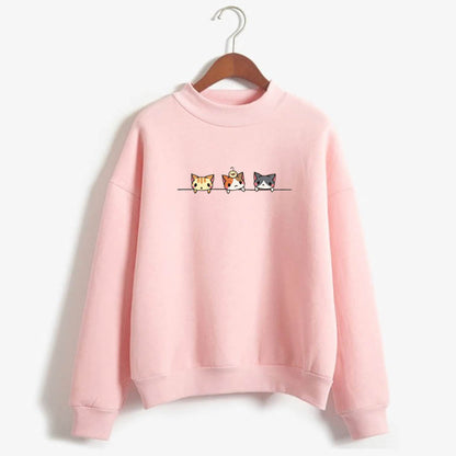 Long Sleeve Sweatshirt with Cartoon Three Kittens