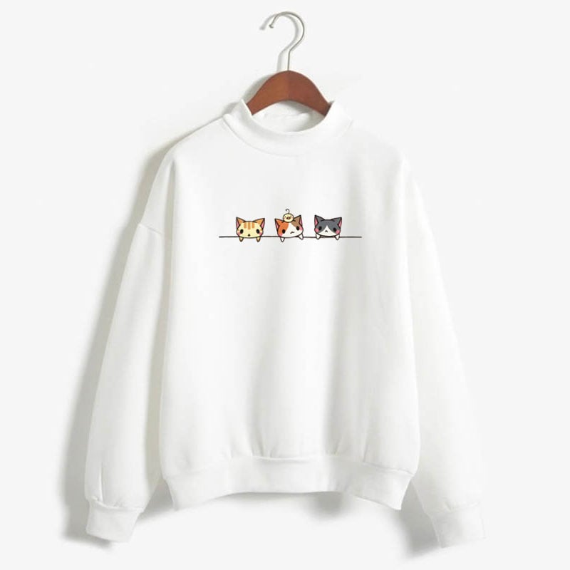 Long Sleeve Sweatshirt with Cartoon Three Kittens