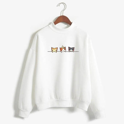 Long Sleeve Sweatshirt with Cartoon Three Kittens