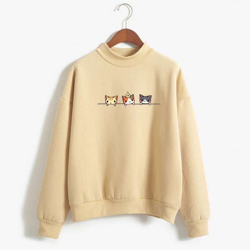 Long Sleeve Sweatshirt with Cartoon Three Kittens