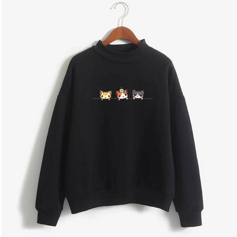 Long Sleeve Sweatshirt with Cartoon Three Kittens