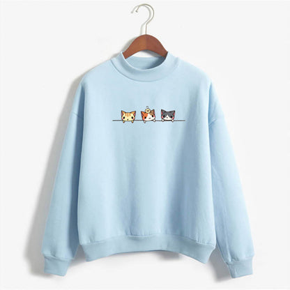 Long Sleeve Sweatshirt with Cartoon Three Kittens