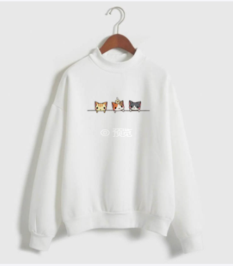Long Sleeve Sweatshirt with Cartoon Three Kittens