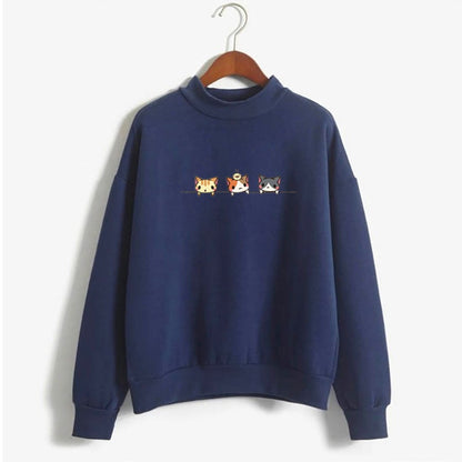 Long Sleeve Sweatshirt with Cartoon Three Kittens