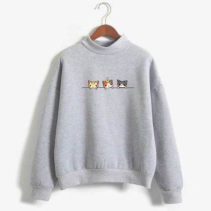 Long Sleeve Sweatshirt with Cartoon Three Kittens
