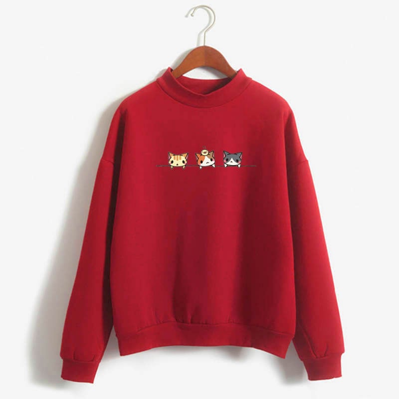 Long Sleeve Sweatshirt with Cartoon Three Kittens