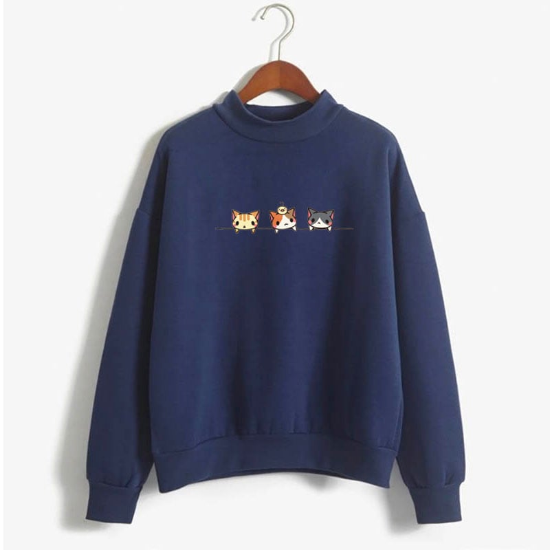 Long Sleeve Sweatshirt with Cartoon Three Kittens